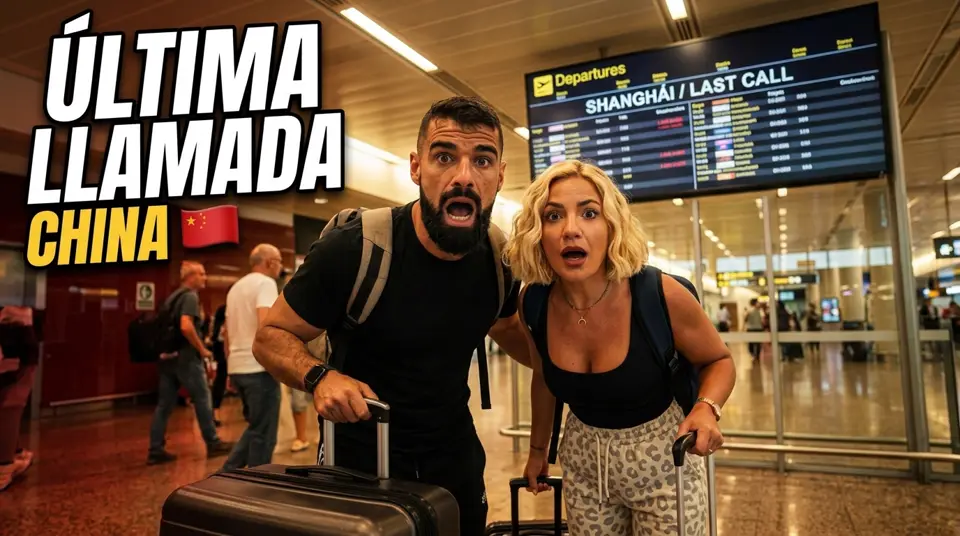 Tomás y Éboli al empezar el viaje de 24 horas a China